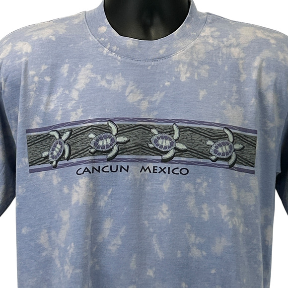 Vintage 90s Cancun Mexico Sea Turtles T Shirt Travel Tourist Blue Tee M Medium - Picture 1 of 7